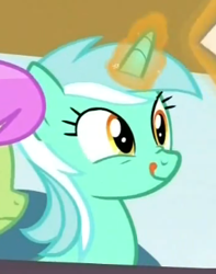 Size: 260x330 | Tagged: safe, screencap, lyra heartstrings, merry may, pony, unicorn, leap of faith, cropped, female, licking lips, magic, mare, nose wrinkle, solo focus, telekinesis, tongue out