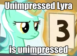 Size: 413x299 | Tagged: safe, lyra heartstrings, unicorn, leap of faith, exploitable meme, female, lyra's score, magic, mare, meme, reaction image, solo, unimpressed