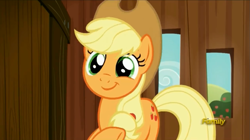 Size: 1273x713 | Tagged: safe, screencap, applejack, earth pony, pony, applejack's "day" off, discovery family logo, solo