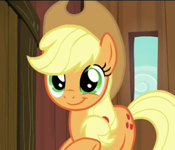 Size: 397x342 | Tagged: safe, screencap, applejack, earth pony, pony, applejack's "day" off, applejack's hat, cowboy hat, cute, female, hat, jackabetes, mare, raised hoof, solo