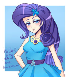 Size: 1200x1300 | Tagged: safe, artist:melliedraws, rarity, better together, equestria girls, blushing, clothes, cute, eyeshadow, female, geode of shielding, hairpin, jewelry, magical geodes, makeup, newbie artist training grounds, raribetes, skirt, solo, style emulation