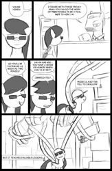 Size: 962x1474 | Tagged: safe, artist:amaraburrger, octavia melody, earth pony, pony, comic, crossover, doctor octavia, doctor octopus, monochrome, sonata du octave, spider-man