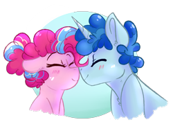 Size: 3269x2305 | Tagged: safe, artist:shiny-cooler, party favor, pinkie pie, earth pony, pony, blushing, eyes closed, female, high res, male, nuzzling, partypie, shipping, straight