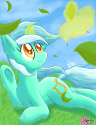 Size: 2550x3300 | Tagged: safe, artist:clouddg, lyra heartstrings, leaf, magic, solo, telekinesis, underhoof