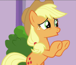 Size: 631x540 | Tagged: safe, screencap, applejack, earth pony, pony, applejack's "day" off, air quotes, animated, bipedal, cute, grin, implying, loop, smiling, solo, talking