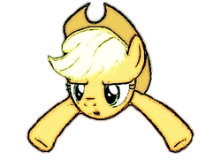 Size: 437x331 | Tagged: safe, edit, edited screencap, screencap, applejack, earth pony, pony, applejack's "day" off, behaving like a bird, bizarre, disembodied head, exploitable meme, flappyjack, floating head, head, silly, silly pony, solo, wat, who's a silly pony