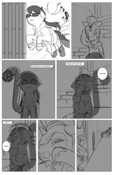 Size: 962x1474 | Tagged: safe, artist:amaraburrger, dj pon-3, octavia melody, vinyl scratch, earth pony, pony, comic, crossover, cyclops (marvel comics), doctor octavia, doctor octopus, monochrome, sonata du octave, spider-man, vyclops, x-men