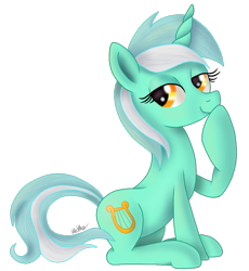 Size: 875x950 | Tagged: safe, artist:yoshiringo, lyra heartstrings, pony, unicorn, female, green coat, horn, mare, solo, two toned mane