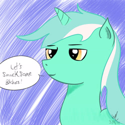 Size: 2040x2040 | Tagged: safe, artist:wildcat12000, lyra heartstrings, pony, unicorn, female, horn, mare, solo, vulgar