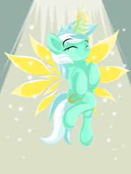 Size: 1600x2133 | Tagged: safe, artist:ostichristian, lyra heartstrings, pony, unicorn, artificial wings, augmented, magic, magic wings, solo, wings