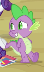 Size: 159x261 | Tagged: safe, screencap, rarity, spike, dragon, pony, unicorn, dragon dropped, arm behind back, cropped, cute, feet, male, male feet, offscreen character, raised eyebrow, slit eyes, smiling, solo focus, spikabetes, underfoot, winged spike
