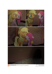 Size: 3541x5016 | Tagged: safe, artist:gashiboka, applejack, pinkie pie, earth pony, pony, comic:recall the time of no return, absurd resolution, comic, crying, no dialogue, patreon, patreon logo, pinkamena diane pie