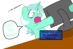 Size: 2048x1384 | Tagged: safe, artist:xulious, lyra heartstrings, pony, unicorn, female, green coat, horn, mare, solo, two toned mane