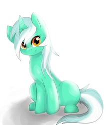 Size: 1024x1203 | Tagged: safe, artist:espeonumbreonlover, lyra heartstrings, pony, unicorn, female, looking at you, mare, simple background, sitting, smiling, solo, white background