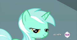 Size: 1536x812 | Tagged: safe, screencap, lyra heartstrings, equestria games (episode), equestria games, hub logo, meme, solo, youtube caption