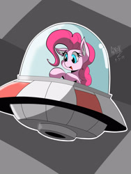 Size: 1200x1600 | Tagged: safe, artist:alesarox, pinkie pie, pony, metal slug, signature, solo, ufo