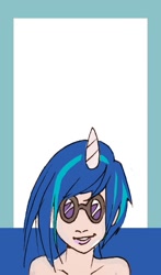 Size: 461x782 | Tagged: safe, artist:santichan, dj pon-3, vinyl scratch, human, bare shoulder portrait, horned humanization, humanized, solo