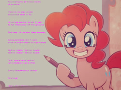 Size: 946x706 | Tagged: safe, pinkie pie, pony, bee movie, bee movie script, exploitable meme, meme, pencil, pinkie sez, solo