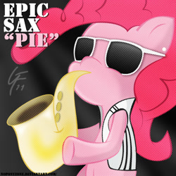 Size: 999x999 | Tagged: safe, artist:noponyzone, pinkie pie, pony, clothes, epic sax guy, musical instrument, saxophone, solo, sunglasses