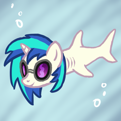 Size: 569x569 | Tagged: safe, artist:arrkhal, dj pon-3, vinyl scratch, shark, sharkified, solo, species swap, vinyl shark, what has science done