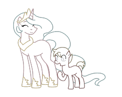 Size: 992x792 | Tagged: safe, princess celestia, oc, oc:max mustang, pony, unicorn, colt, determination, duo, female, foal, lineart, male, mare, race swap, simple background, transparent background, unicorn celestia