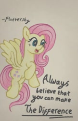 Size: 600x926 | Tagged: safe, artist:matchapony, fluttershy, pegasus, pony, female, floating, flying, mare, motivational, name, open mouth, positive message, positive ponies, smiling, solo, spread wings, wings