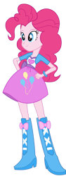 Size: 1612x4273 | Tagged: safe, artist:ytpinkiepie2, pinkie pie, equestria girls, absurd resolution, balloon, boots, bracelet, clothes, hand on hip, high heel boots, simple background, skirt, solo, transparent background