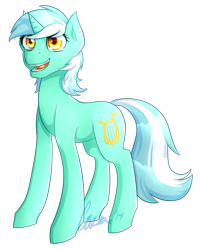 Size: 924x1144 | Tagged: safe, artist:astrequin, lyra heartstrings, pony, unicorn, female, green coat, horn, mare, solo, two toned mane