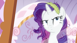 Size: 2400x1350 | Tagged: safe, screencap, rarity, pony, unicorn, ppov, bust, female, mare, messy mane, mirror, portrait, reflection, seaweed, solo