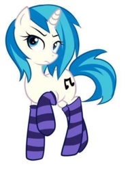 Size: 415x542 | Tagged: artist needed, safe, edit, dj pon-3, vinyl scratch, pony, unicorn, alternate eye color, blue, blue eyes, clothes, recolor, socks, solo, striped socks