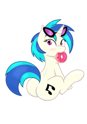 Size: 595x842 | Tagged: safe, artist:joey darkmeat, artist:spier17, dj pon-3, vinyl scratch, pony, unicorn, .svg available, blushing, cutie mark, donut, female, food, glasses, hooves, horn, looking at you, looking back, looking back at you, mare, plot, simple background, sitting, solo, sunglasses, svg, transparent background, vector, vinyl ass