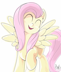 Size: 814x955 | Tagged: safe, artist:sea-maas, fluttershy, pegasus, pony, filli vanilli, cute, female, happy, mare, shyabetes, simple background, smiling, solo, spread wings, wings