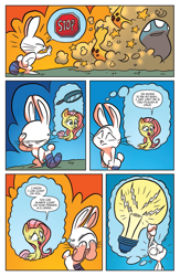 Size: 994x1529 | Tagged: safe, artist:jay fosgitt, idw, angel bunny, fluttershy, pegasus, pony, fluttershy leans in, spoiler:comic, spoiler:comic54, preview