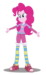 Size: 1204x1938 | Tagged: safe, artist:trungtranhaitrung, pinkie pie, equestria girls, clothes, open arms, pink, shirt, shoes, shorts, simple background, smiling, sneakers, socks, solo, striped socks, transparent background, vector