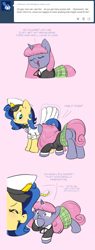 Size: 642x1681 | Tagged: safe, artist:carnifex, oc, oc only, oc:milky way, oc:velvet, pony, ask, ask velvet, clothes, comic, crotchboobs, female, hat, impossibly large crotchboobs, mare, misleading thumbnail, tumblr