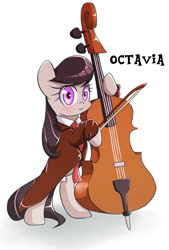 Size: 809x1200 | Tagged: safe, octavia melody, earth pony, pony, bipedal, cello, clothes, musical instrument, simple background, solo