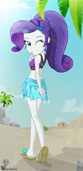 Size: 407x835 | Tagged: safe, artist:charliexe, rarity, better together, equestria girls, adorasexy, beach, beach babe, beautiful, beautisexy, bikini, bikini babe, bikini top, clothes, crepuscular rays, cute, feet, flip-flops, looking at you, looking back, looking back at you, looking over shoulder, one eye closed, raribetes, sandals, sarong, sexy, sleeveless, solo, swimsuit, wink