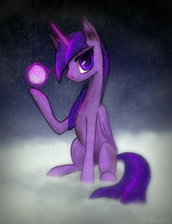 Size: 1162x1513 | Tagged: safe, artist:vexpon, derpibooru import, twilight sparkle, twilight sparkle (alicorn), alicorn, pony, female, magic, mare, snow, snowball, solo, telekinesis