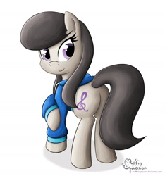 Size: 1758x1880 | Tagged: safe, artist:muffinexplosion, octavia melody, earth pony, pony, clothes, hoodie, plot, solo