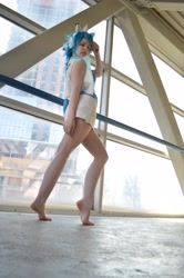 Size: 4000x6016 | Tagged: safe, artist:everage, dj pon-3, vinyl scratch, human, barefoot, clothes, cosplay, feet, irl, irl human, photo, skirt, solo