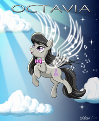 Size: 882x1080 | Tagged: safe, artist:zaykin, octavia melody, earth pony, pony, black mane, female, gray coat, mare, solo, wings