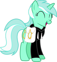 Size: 2552x2755 | Tagged: dead source, safe, artist:incognito-i, lyra heartstrings, fanfic:background pony, background pony, clothes, cute, eyes closed, happy, hoodie, lyrabetes, ponies wearing black, saddle bag, simple background, solo, transparent background, vector