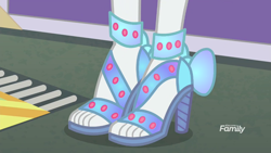 Size: 854x480 | Tagged: safe, rarity, better together, equestria girls, rollercoaster of friendship, feet, high heels, legs, metallic, open-toed shoes, pictures of legs, sandals, shoes, toes