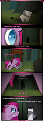 Size: 1245x3403 | Tagged: safe, artist:underwoodart, pinkie pie, oc, oc:z'ian, pony, zebra, angry, ask pink-pony, cloak, clothes, comic, pinkamena diane pie, well