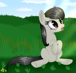 Size: 5865x5600 | Tagged: safe, artist:axioma_dice, octavia melody, butterfly, earth pony, pony, absurd resolution, field, solo