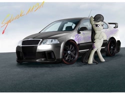 Size: 1032x774 | Tagged: safe, edit, octavia melody, earth pony, pony, bipedal, car, crossed hooves, female, mare, modified, namesake, pun, skoda, skoda octavia, solo