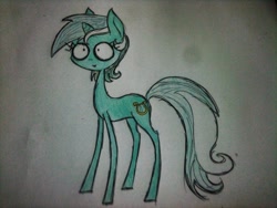 Size: 960x720 | Tagged: safe, artist:miss-racco0n, lyra heartstrings, pony, unicorn, smiling, solo, style emulation, tim burton, traditional art