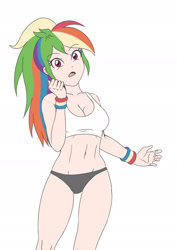 Size: 1654x2339 | Tagged: safe, artist:sumin6301, derpibooru import, edit, editor:michaelsety, rainbow dash, human, equestria girls, belly button, breasts, human coloration, humanized, looking at you, open mouth, rainboob dash, sexy, simple background, solo, stupid sexy rainbow dash, white background