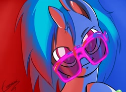 Size: 1584x1152 | Tagged: safe, artist:extremeasaur5000, dj pon-3, vinyl scratch, pony, unicorn, glasses, solo, teenager, younger