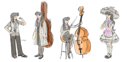 Size: 1280x626 | Tagged: safe, artist:king-kakapo, octavia melody, human, classic lolita, clothes, double bass, humanized, kneesocks, lolita fashion, musical instrument, sketch, socks, solo, umbrella